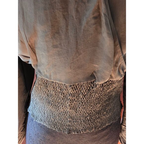 Banana Republic Small Silk Long Sleeve Wrap Blouse Smocked Waist - Picture 2 of 8